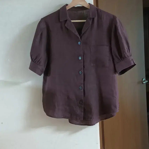 [BUNJANG] Ziosong Brown Linen Puff Sleeve Shirt Size 66 / 지오송 브라운 린넨 셔츠 66