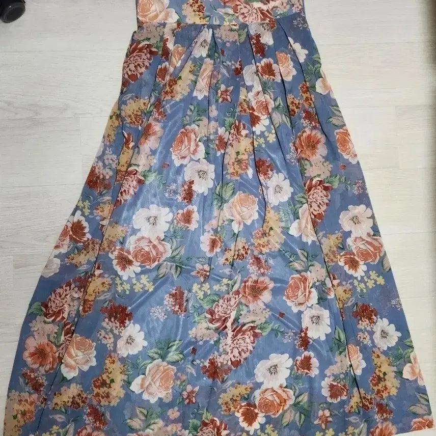 [BUNJANG] Blue Floral Chiffon Maxi Skirt / 파란색 플라워 롱 스커트