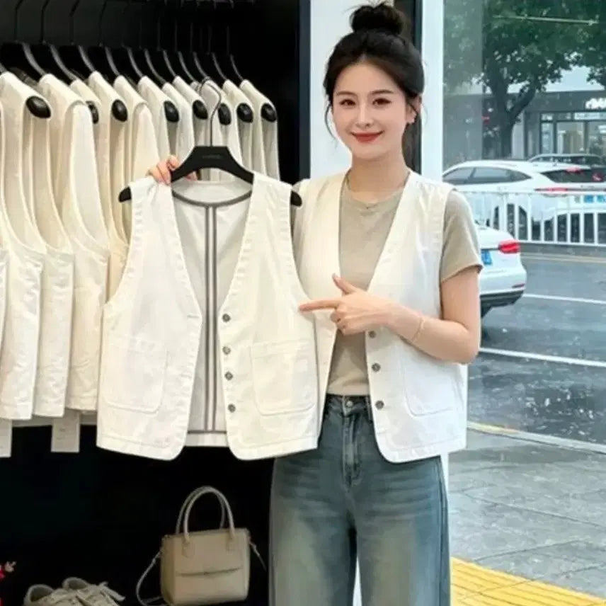 [BUNJANG] White Vest Sleeveless Top / 화이트 베스트 조끼 나시