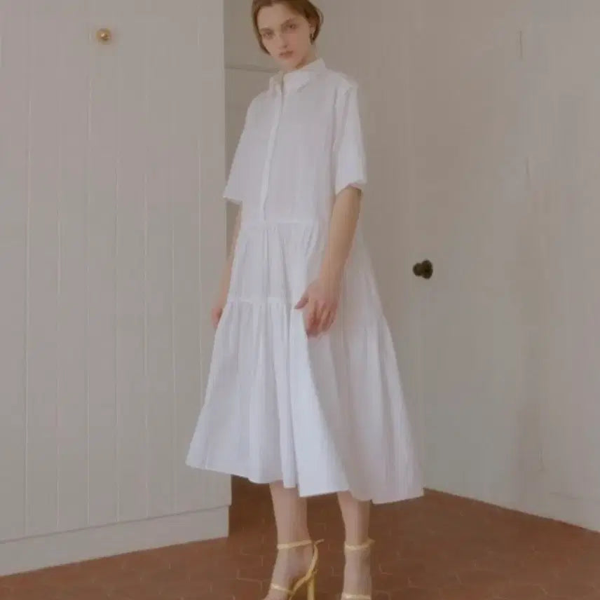 [BUNJANG] BOCABACA Rayon Cotton Blend Volume Shirt Dress - White, Free Size / 보카바카 셔츠 원피스 프리사이즈