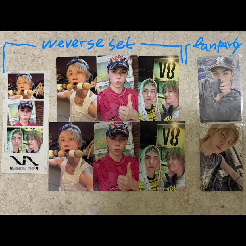 [BUNJANG] SEVENTEEN V8 Weverse Pre-order Benefit + Fan Party Benefit Vernon The8 Photocard Set / 세븐틴 V8 위버스 예판 특전 + 팬파티 특전 버논 디에잇 포카 세트
