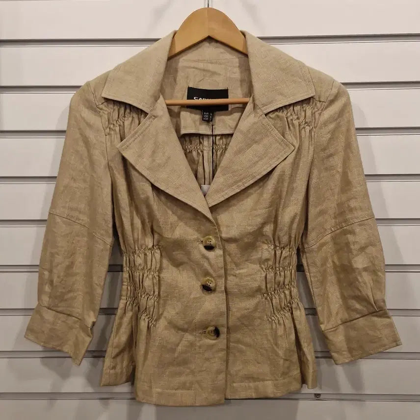 [BUNJANG] Women's Linen Wrinkle Jacket Beige Size S / (무료배송.새상품) 여성 린넨 주름 자켓 베이지 S