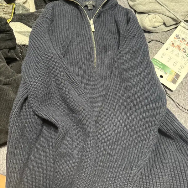 [BUNJANG] COS Ribbed Zip-Up Knit Navy / COS 골지 집업 니트 네이비