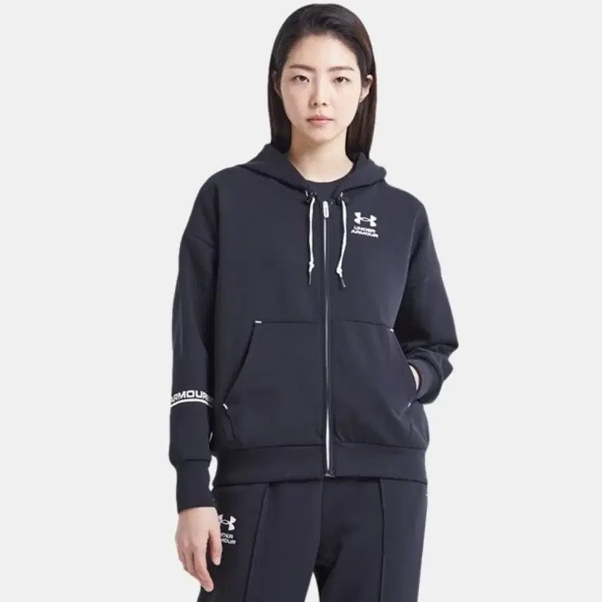 [BUNJANG] Under Armour Sleeve Logo Detail Hooded Zip-Up Jacket - Size S / 언더아머 슬리브 로고 디테일 후드집업 S