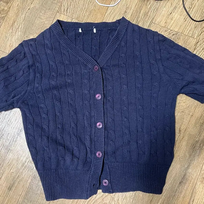 [BUNJANG] PVCS Navy Cable Knit Cardigan / PVCS 프븏스 네이비 꽈배기 케이블 니트 가디건 F