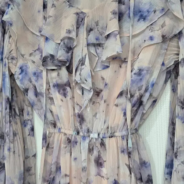 [BUNJANG] Imvely Chiffon Floral Ruffle Long Dress / 임블리 쉬폰 꽃무늬 프릴 원피스