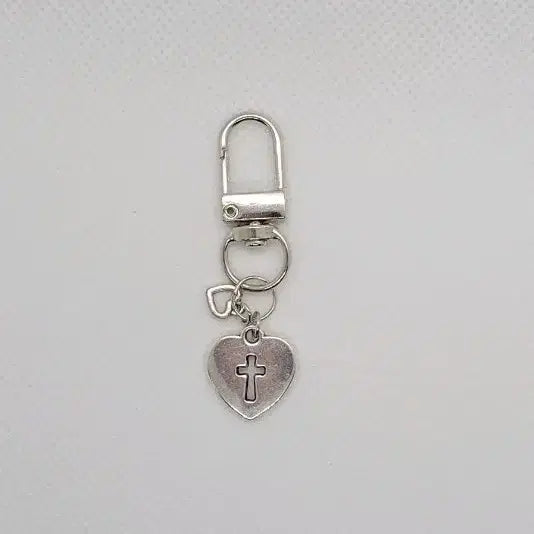[BUNJANG] Heart Cross Silver Keyring / 하트 십자가 실버키링