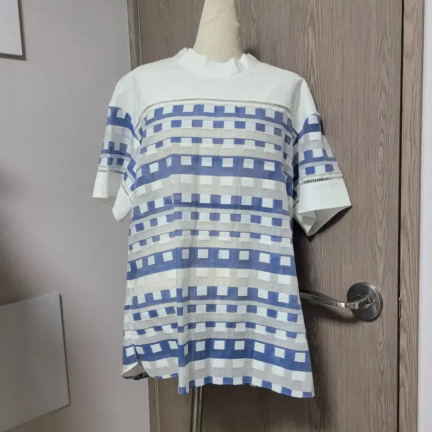 [BUNJANG] KUHO Check Pattern Short Sleeve Blouse S / 구호 고급스런 체크무늬 반팔 블라우스 s