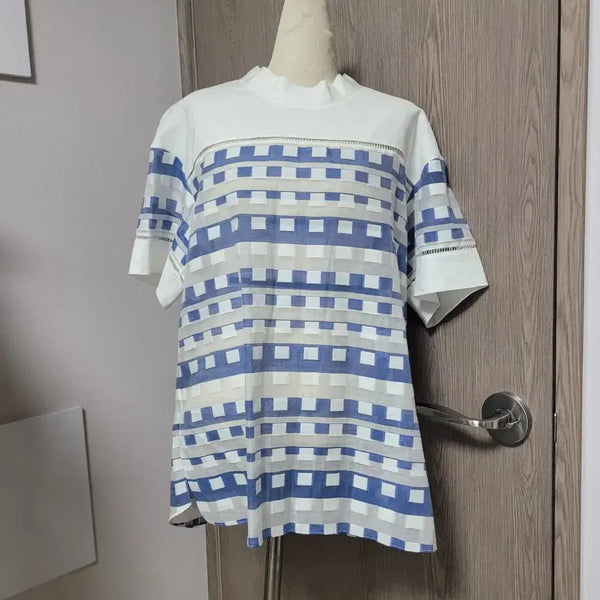 [BUNJANG] KUHO Check Pattern Short Sleeve Blouse S / 구호 고급스런 체크무늬 반팔 블라우스 s