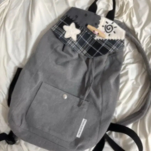 [BUNJANG] The Museum Visitor Patchwork String Mini Backpack Gray / 더뮤지엄비지터 패치워크 스트링 미니백팩 그레이