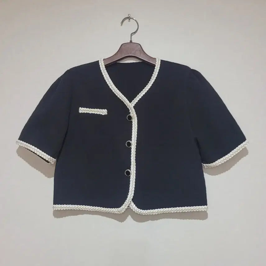 [BUNJANG] Tweed Color-Block Short Sleeve Jacket / 트위드 배색 반팔 자켓