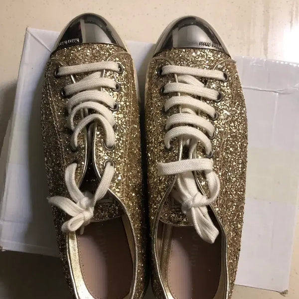 [BUNJANG] Miu Miu Gold Glitter Sneakers Size 38 / 38 미우미우 골드 글리터 스니커즈