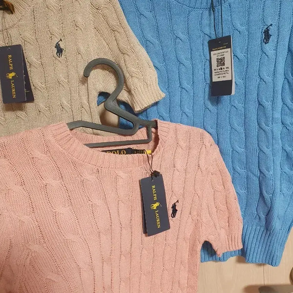 [BUNJANG] Polo Ralph Lauren Women's Cable Knit Short Sleeve Sweater / (새상품) 폴로 랄프로렌 케이블 니트 반팔_여성 꽈배기 니트S/M