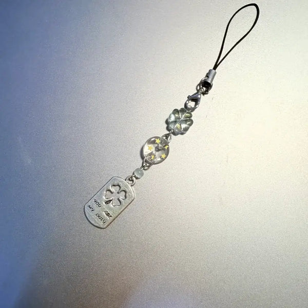 [BUNJANG] Four Leaf Clover Charm Beaded Keyring Strap / 영롱 행운 네잎클로버 참 비즈키링 스트랩