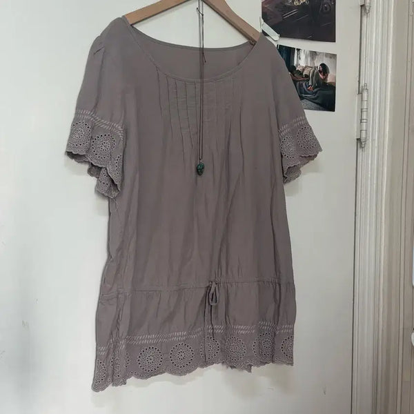 [BUNJANG] Vintage Mori Girl Short-Sleeve Blouse / 빈티지 모리걸 반팔 블라우스 여름블라우스