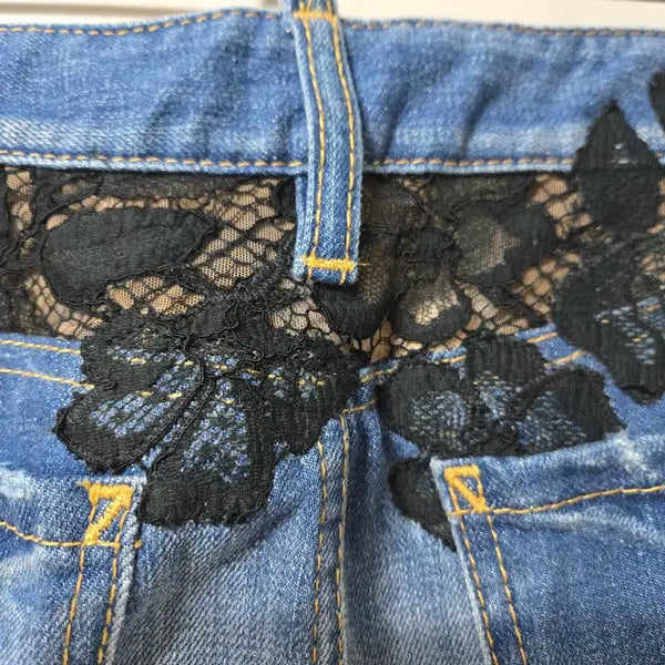 [BUNJANG] Dsquared2 Distressed Sheer Mesh Patch Denim Skirt M / (은근섹시) 디스퀘어드2 데미지 시스루 망사 패치 데님스커트 M