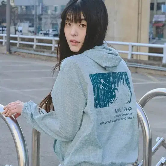 [BUNJANG] MIHEV MIYU Backprint Zip-Up Hoodie Jacket (Mint) / 미헤브 미유 백프린트 후드 집업 자켓 민트