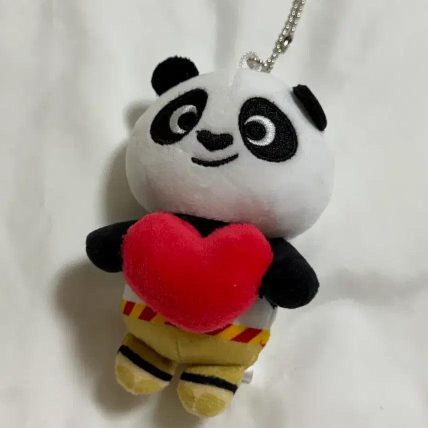 [BUNJANG] Panda Plush Keychain with Red Heart and Striped Outfit / 팬더 인형 키링