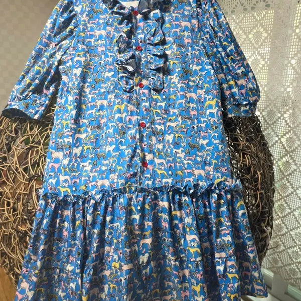 [BUNJANG] Dog Pattern Frill Dress / 강아지 패턴 프릴 원피스