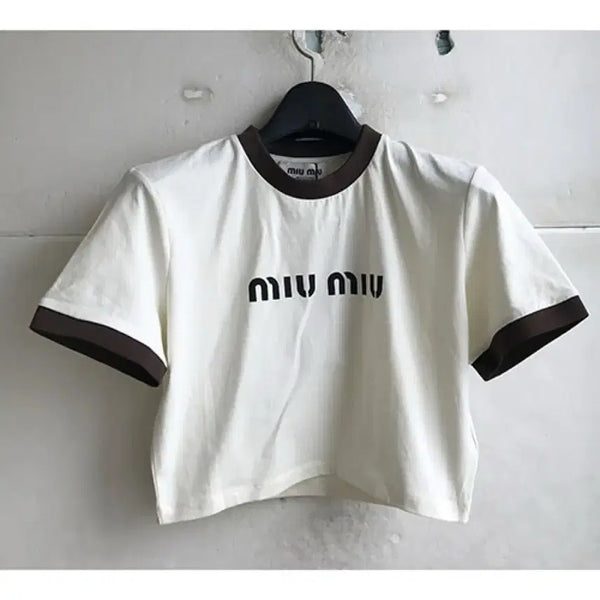 [BUNJANG] Miu Miu Women's Ivory Cotton Blend Short T-Shirt / 미우미우 정품 - 38(55)/새제품(번개케어 가능)