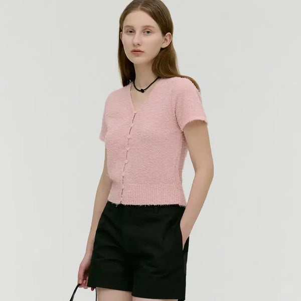 [BUNJANG] Mongdol Tail V-Neck Knit Cardigan (Pink, M) / 몽돌 테일 브이넥 니트 가디건(핑크 M)