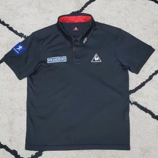 [BUNJANG] Le Coq Sportif Peugeot Polo T-Shirt Black / 르꼬끄 스포르티브 푸조 반팔 카라티 블랙 95. 가슴단면 50