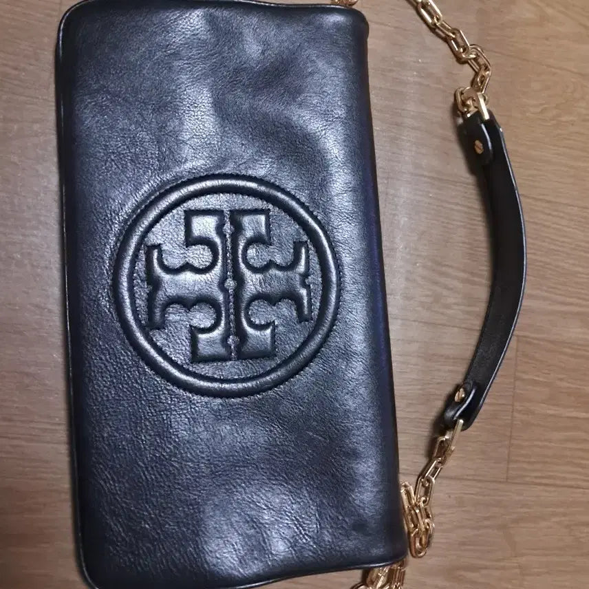 [BUNJANG] Tory Burch Logo Leather Chain Shoulder Bag Black / 토리버치 로고 레더 체인 숄더백 블랙