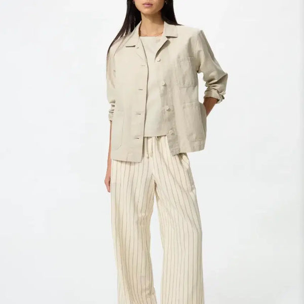[BUNJANG] Uniqlo Linen Blend Easy Pants Stripe (Off White) / 유니클로 리넨 블렌드 이지팬츠 스트라이프(OFF WHITE)