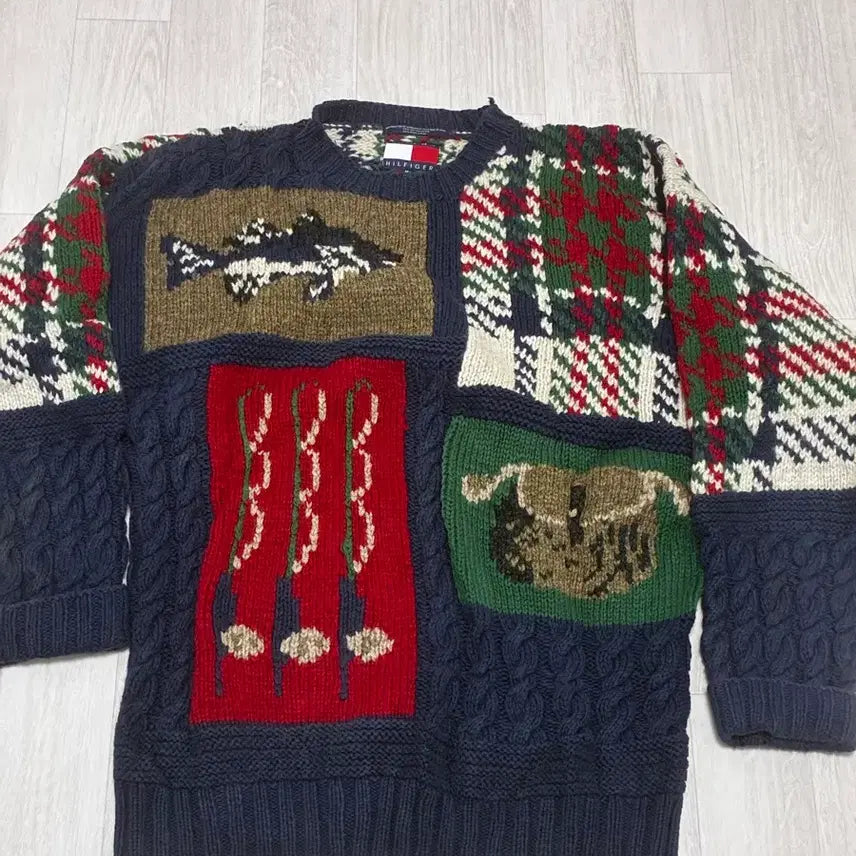 [BUNJANG] Tommy Hilfiger Patchwork Knit Navy / 타미힐피거 패치워크 니트 남색