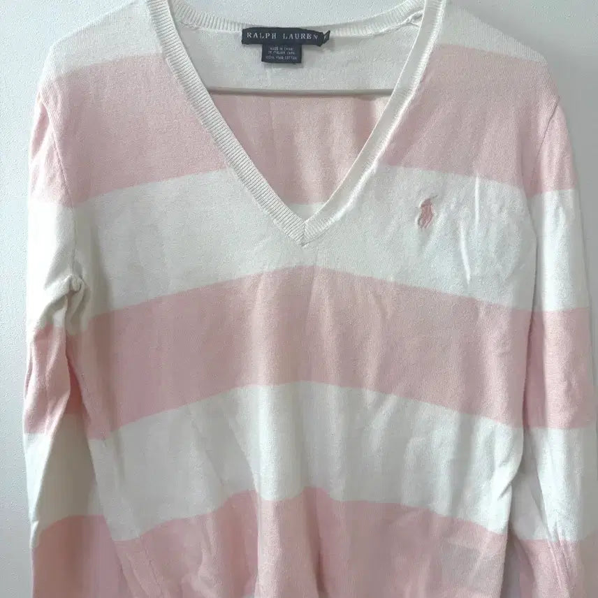 [BUNJANG] Polo Ralph Lauren Strawberry Milk Pink Stripe Knit M / 폴로 랄프로렌 딸기우유 연핑크 스트라이프 니트 m