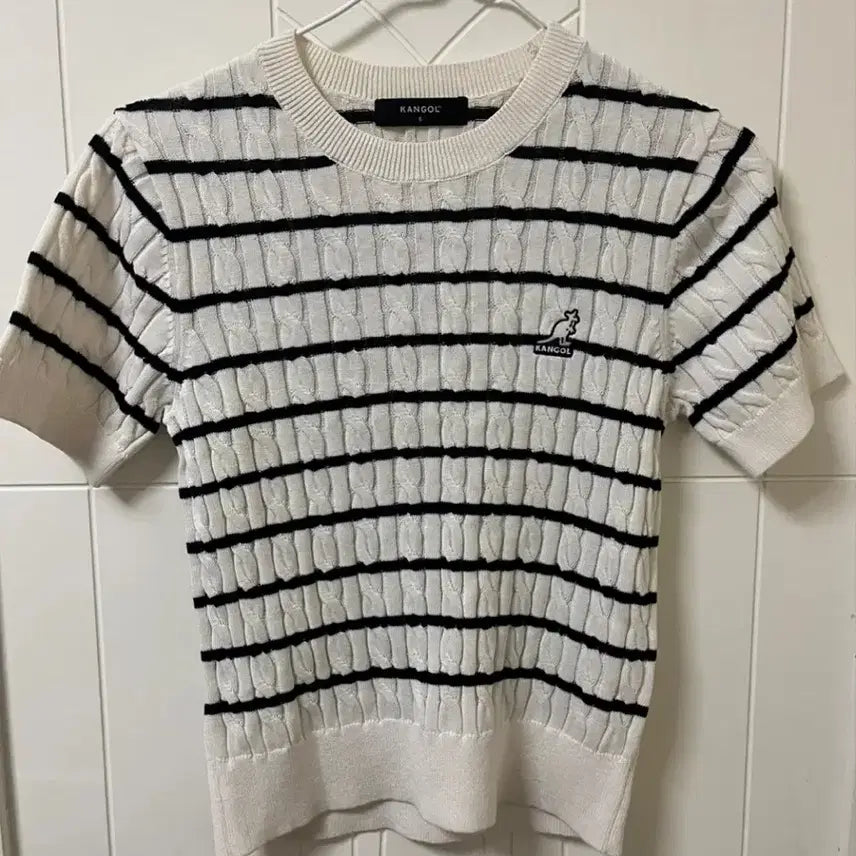 [BUNJANG] Kangol Striped Knit Short Sleeve Shirt / 캉골 줄무늬 니트반팔