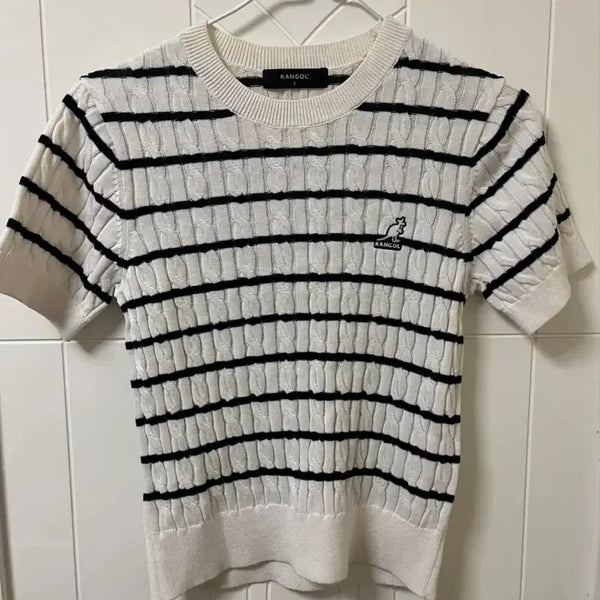 [BUNJANG] Kangol Striped Knit Short Sleeve Shirt / 캉골 줄무늬 니트반팔