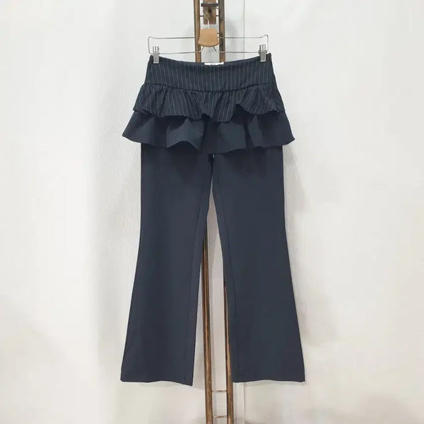 [BUNJANG] Illygo Ruffle Color-Block Skirt Pants Black / (JJ30682)일리고 러플 배색 스커트 팬츠 블랙 S