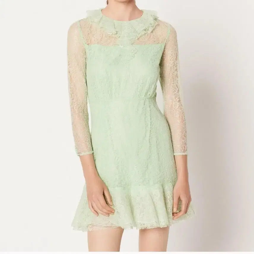 [BUNJANG] Sandro Mint Lace Mini Dress / 산드로 정품 민트 레이스 원피스
