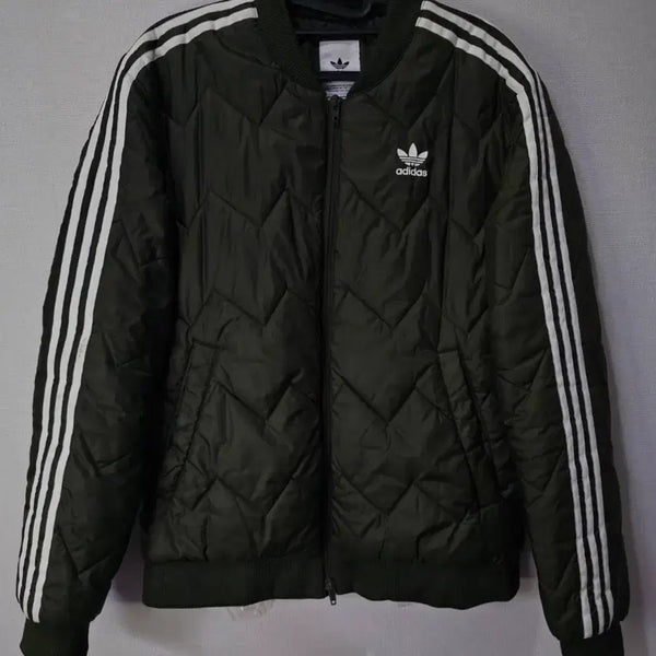 [BUNJANG] Adidas Khaki Quilting Bomber Jacket / 아디다스 카키 퀄팅 봄버 자켓 95/M