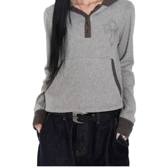 [BUNJANG] AAKAM Contrast Button Hoodie / AAKAM 콘트라스트 버튼 후드티
