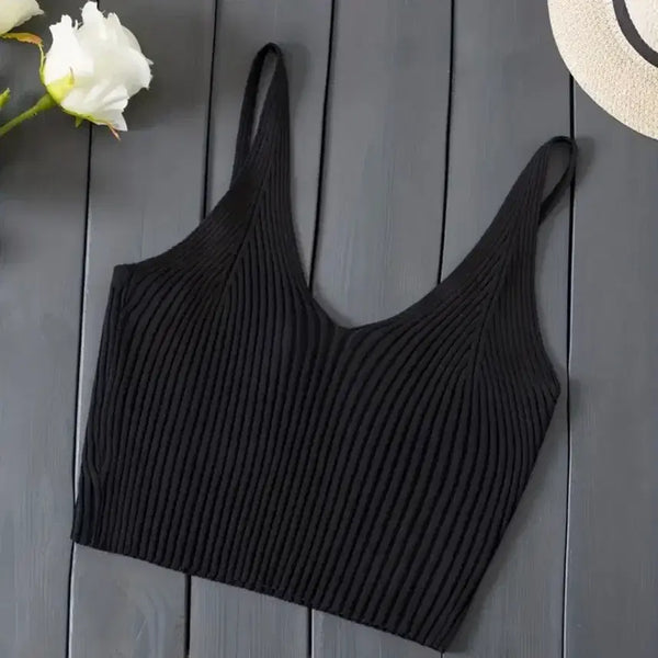 [BUNJANG] Black V-Neck Ribbed Crop Tank Top Size 44 / 블랙 브이넥 골지 크롭 나시.  44.