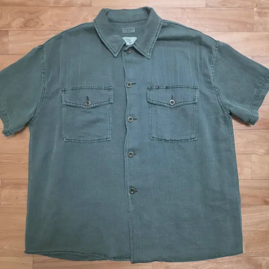 [BUNJANG] Behave Dyed Fatigue Half Shirt Olive Size 2 / 비헤비어 다이드 퍼티그 하프 셔츠 올리브 2 사이즈