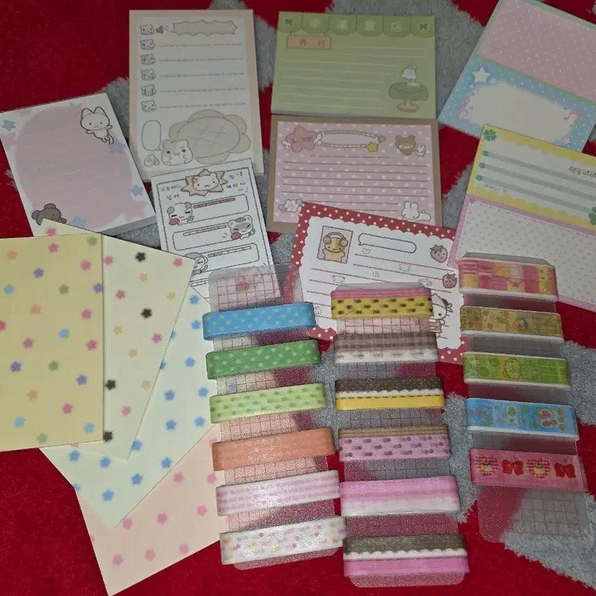 [BUNJANG] HinaKoo Nurida Loved Things Eunsae Shop Rosy Stickers Mini Memo Pad & Washi Tape Bundle / 다꾸 스티커 떡메모지 마테띵 히나쿠우 누리다 러브띵스 은새상점 로지스티커