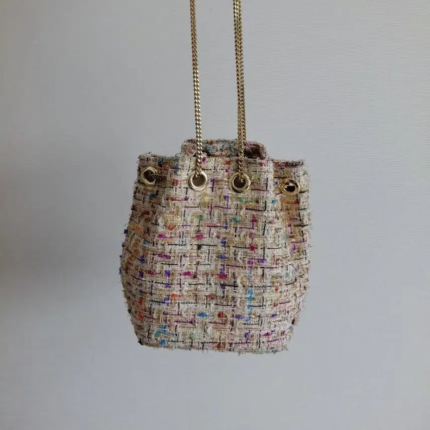 [BUNJANG] 9GNY NEWYORK Tweed Mini Two-Way Chain Bucket Bag (White Combo) / (최종) 착샷O 동영상O 트위드 미니 투웨이 체인 버킷백