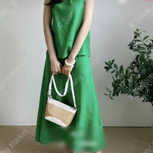 [BUNJANG] Green Sleeveless Top and Long Skirt Set / 31패션/그린 나시+롱 스커트 세트