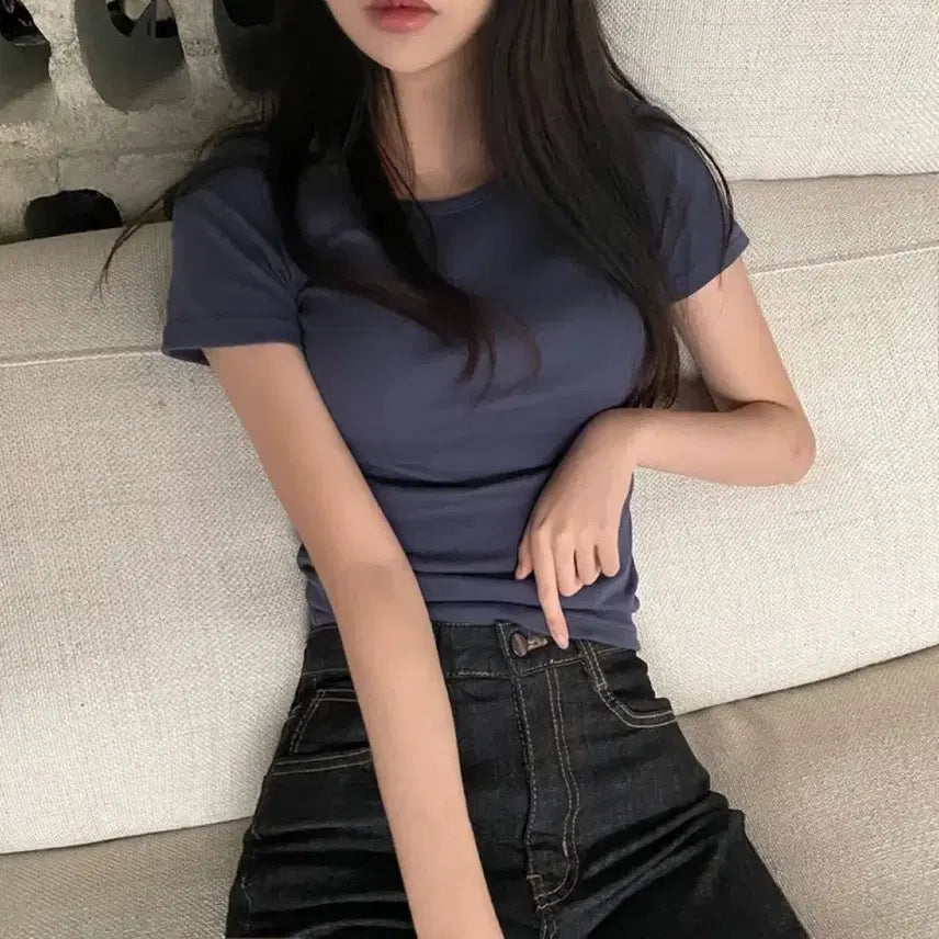 [BUNJANG] Navy Short Sleeve T-Shirt / 네이비 반팔티