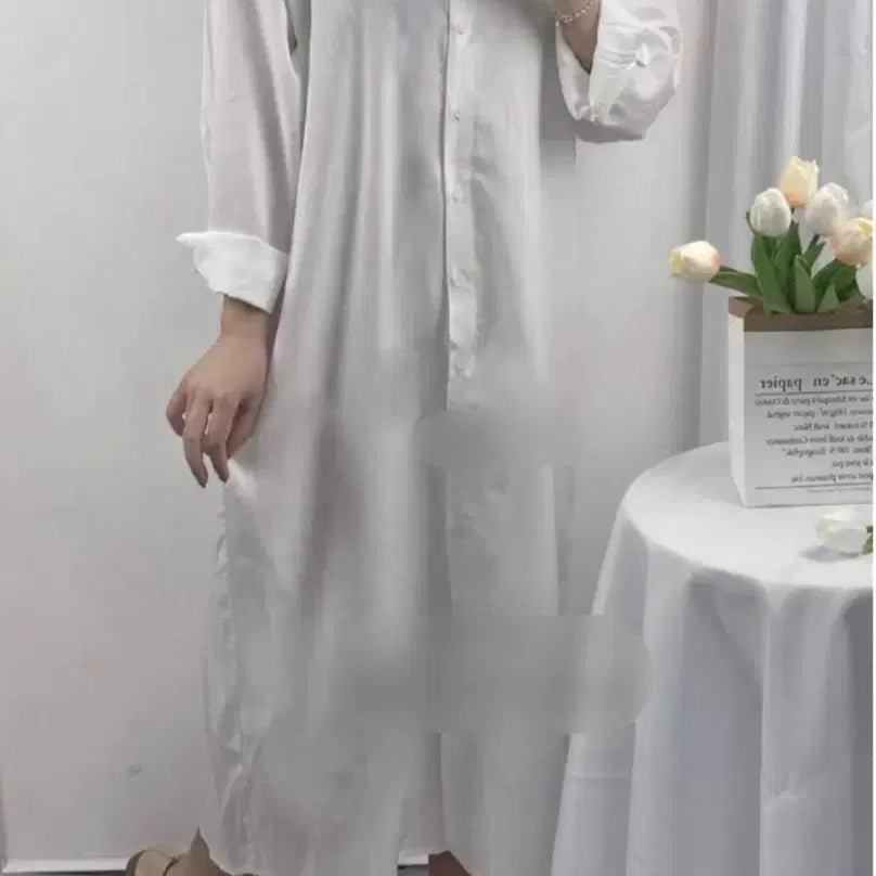 [BUNJANG] Ivory Long Shirt Dress / 아이보리 셔츠 롱 원피스