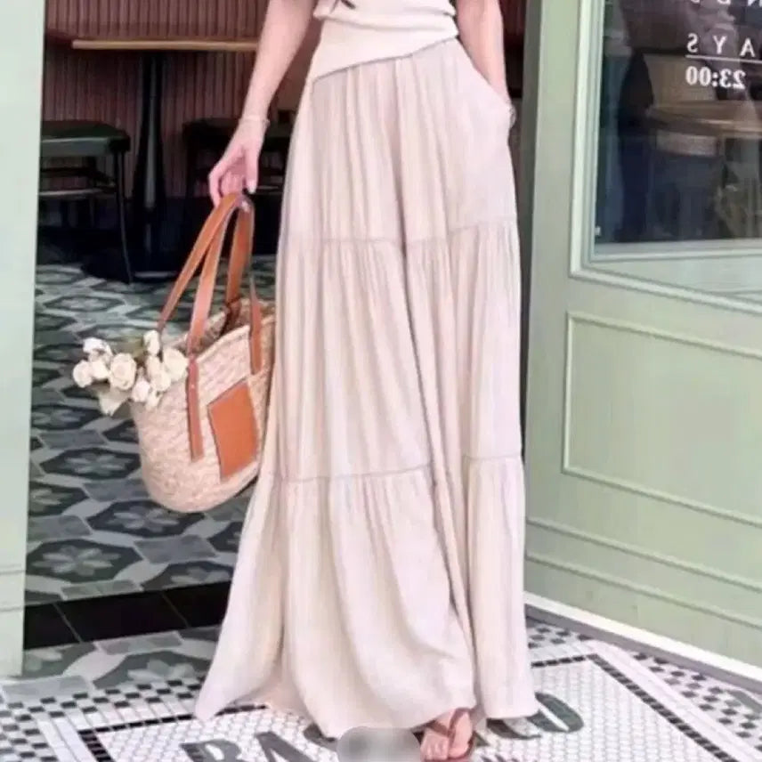 [BUNJANG] White Tiered Wide Skirt Pants / 화이트 캉캉 와이드 치마 바지