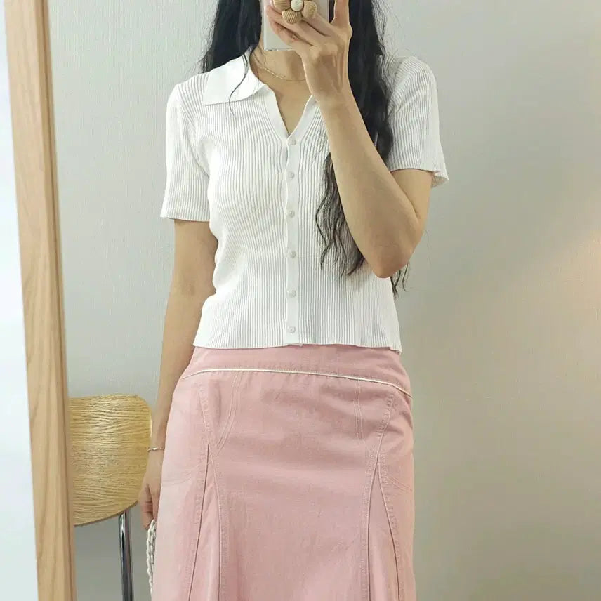 [BUNJANG] Women's Short-Sleeve Collar Knit Ribbed Sweater / (F)여성 카라 반팔 니트 골지 M8W4285