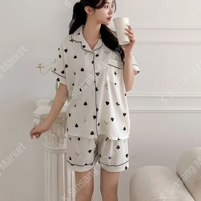 [BUNJANG] Two-Piece Pajama Set - Ribbon Heart / 6092. 투피스잠옷세트 -리본하트