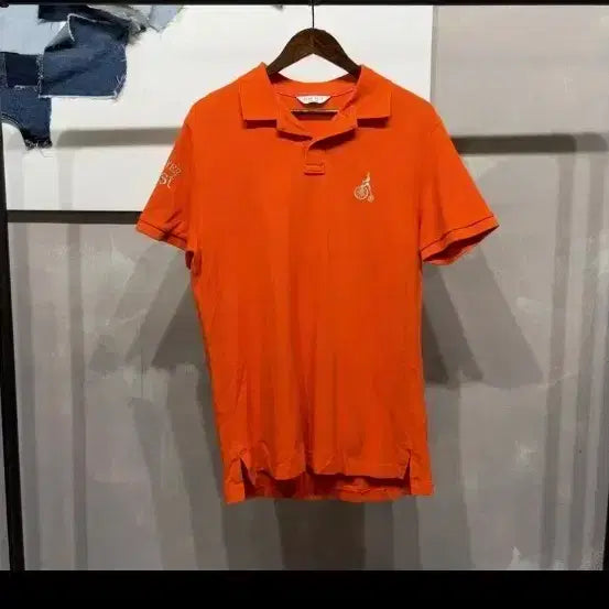 [BUNJANG] Beanpole Men's Orange Character Embroidery Short Sleeve Polo Shirt XL / 빈폴 남성 반팔 카라티 105 XL