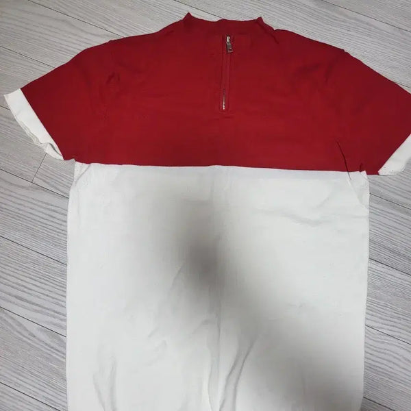 [BUNJANG] Zara Man Half Zip Knit T-shirt Red/White / 자라맨반팔 하프집업 니트 빨강/흰색