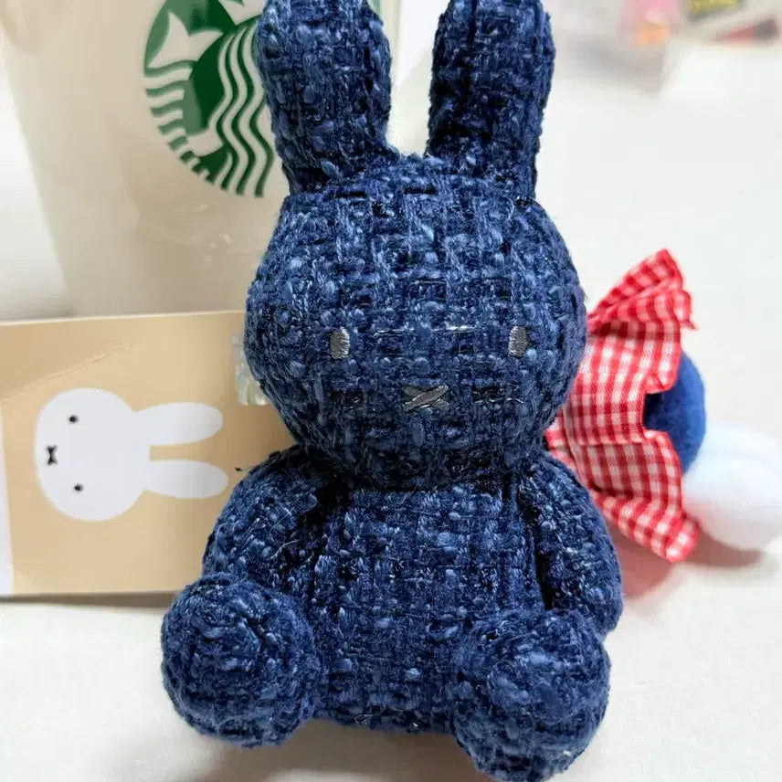 [BUNJANG] Miffy Blue Tweed Keyring Plush Doll / 미피 블루 트위드 키링 인형