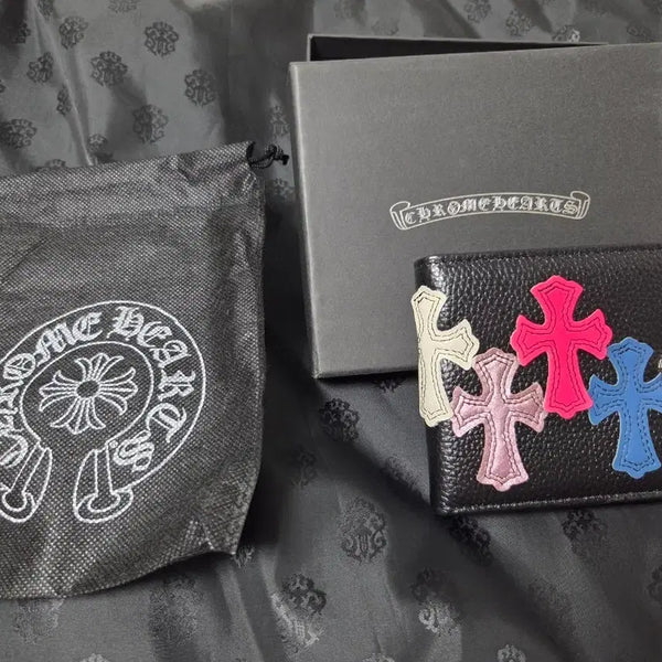 [BUNJANG] Chrome Hearts Black Calfskin Leather Multi Cross Patch Wallet / 크롬하츠 소가죽 반지갑 블랙 멀티 크로스 패치